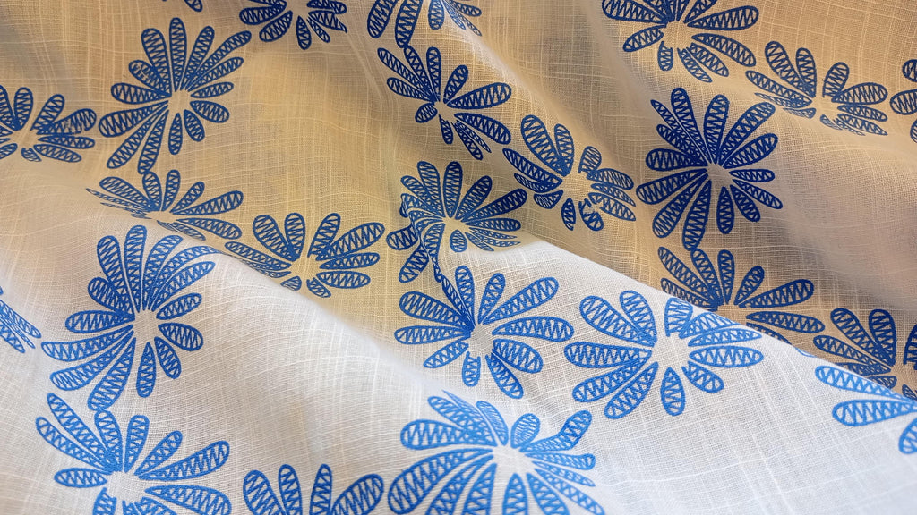 Blue and White Floral Fabric, PER HALF METRE