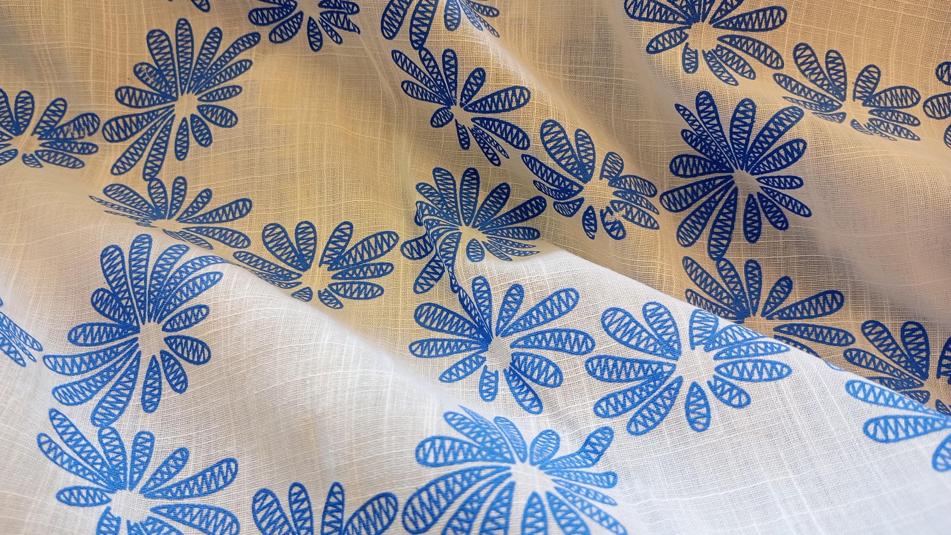 Blue and White Floral Fabric, PER HALF METRE