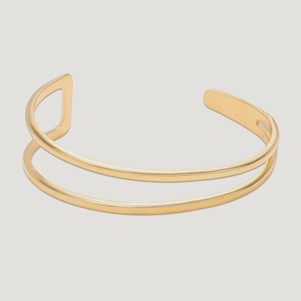 Vibes Gold Stainless Steel Bracelet | Duo Line Open Bracelet | 18K Gold-Plated. UK Dispatch.
