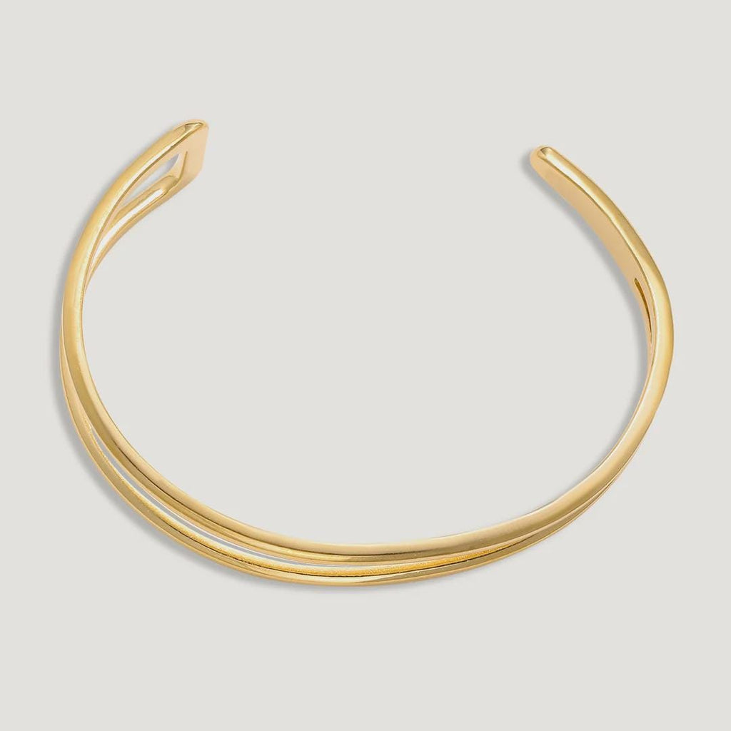 Vibes Gold Stainless Steel Bracelet | Duo Line Open Bracelet | 18K Gold-Plated. UK Dispatch.