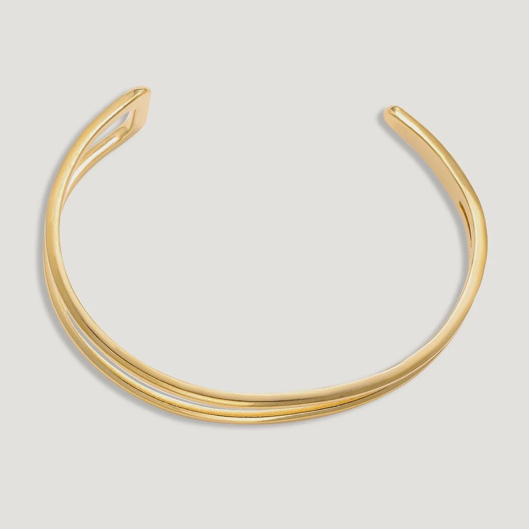 Vibes Gold Stainless Steel Bracelet | Duo Line Open Bracelet | 18K Gold-Plated. UK Dispatch.