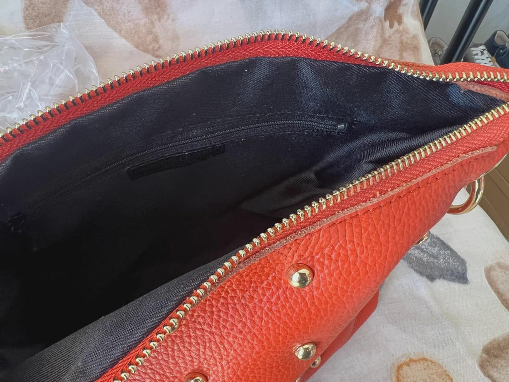 Studded Crossbody Bag | Genuine Leather Statement Bag with Gold Details | Zipped Shoulder Bag | Colourful Everyday Bag | Top Mill