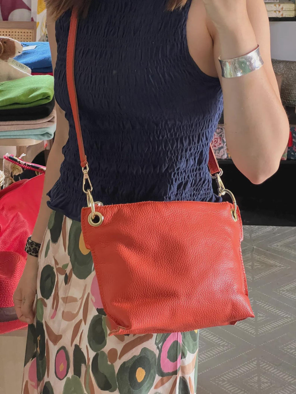 Studded Crossbody Bag | Genuine Leather Statement Bag with Gold Details | Zipped Shoulder Bag | Colourful Everyday Bag | Top Mill