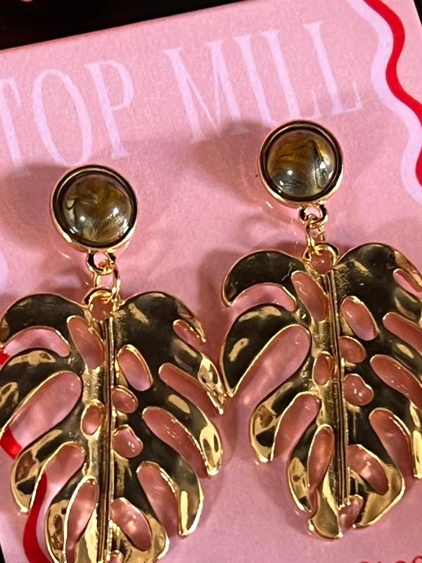 Gold Palm Leaf Earrings – Large Hanging Stainless Steel Statement Earrings