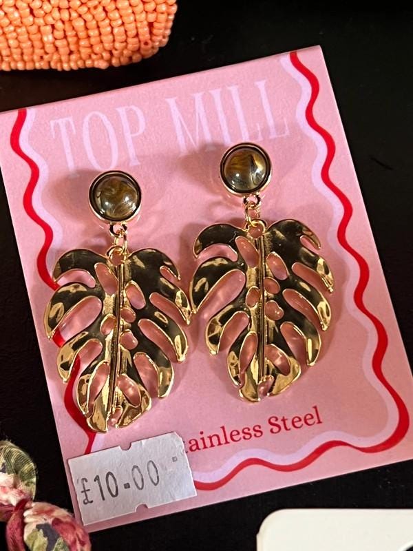 Gold Palm Leaf Earrings – Large Hanging Stainless Steel Statement Earrings
