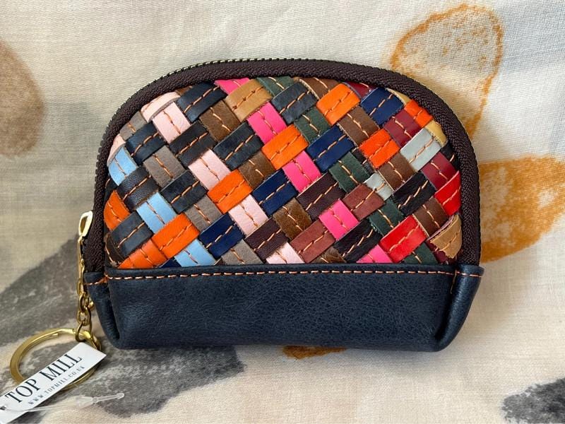 Genuine Leather Woven Keyring Coin Purse – Multicolour Zip Pouch