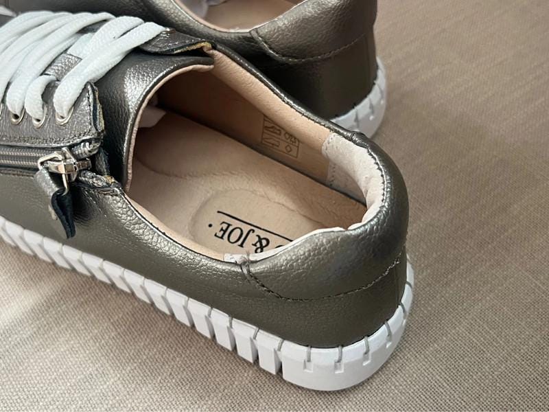 JO & JOE Genuine Leather Metallic Gold Trainers – Zip-Up Lace Shoes – Sizes 4–8