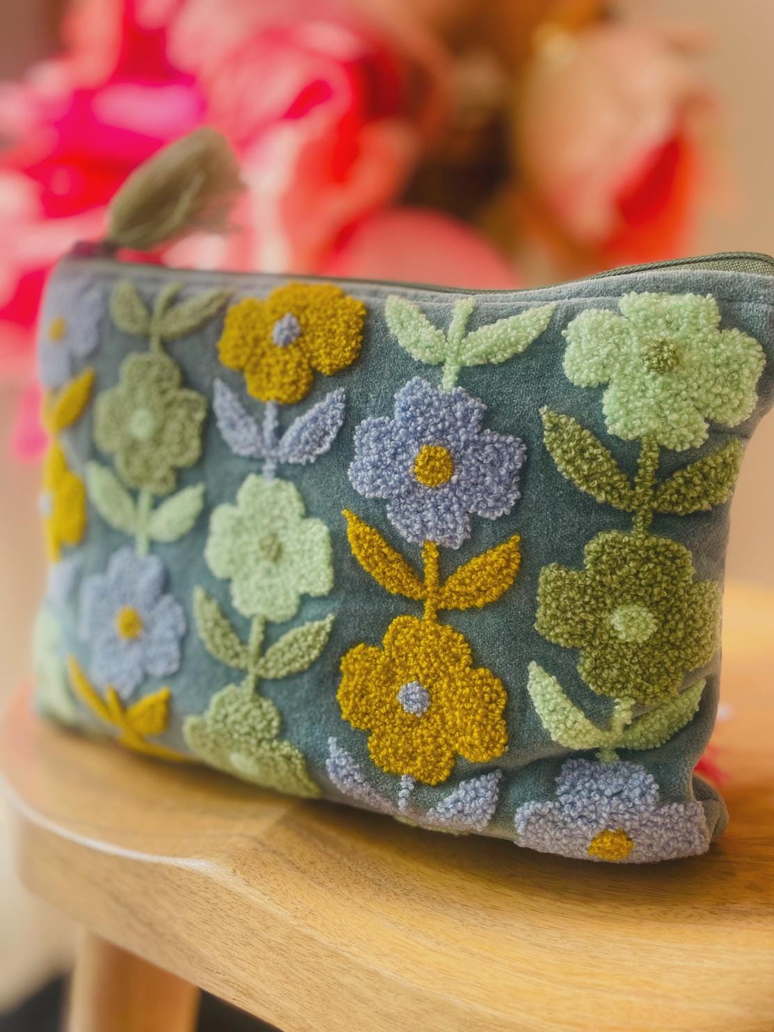 Rambling Flower Pouch - Blue & Cowslip - LARGE