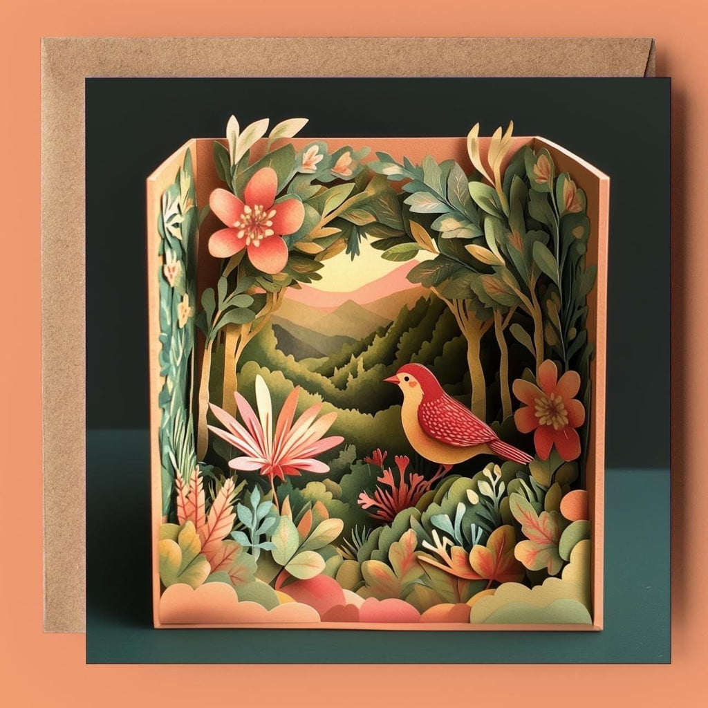 Bird in Sunrise Landscape 2D Printed Card. blank cards.