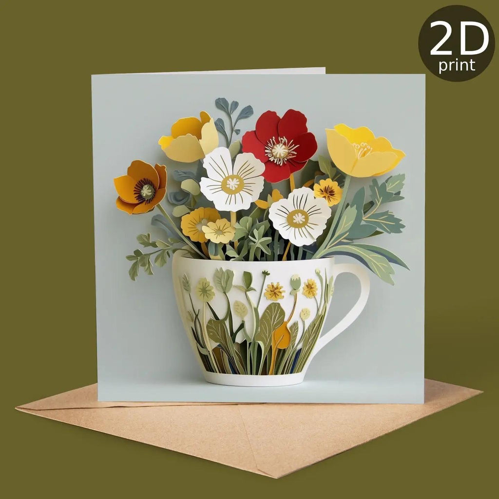 Teacup Poppies 2D Printed Card
