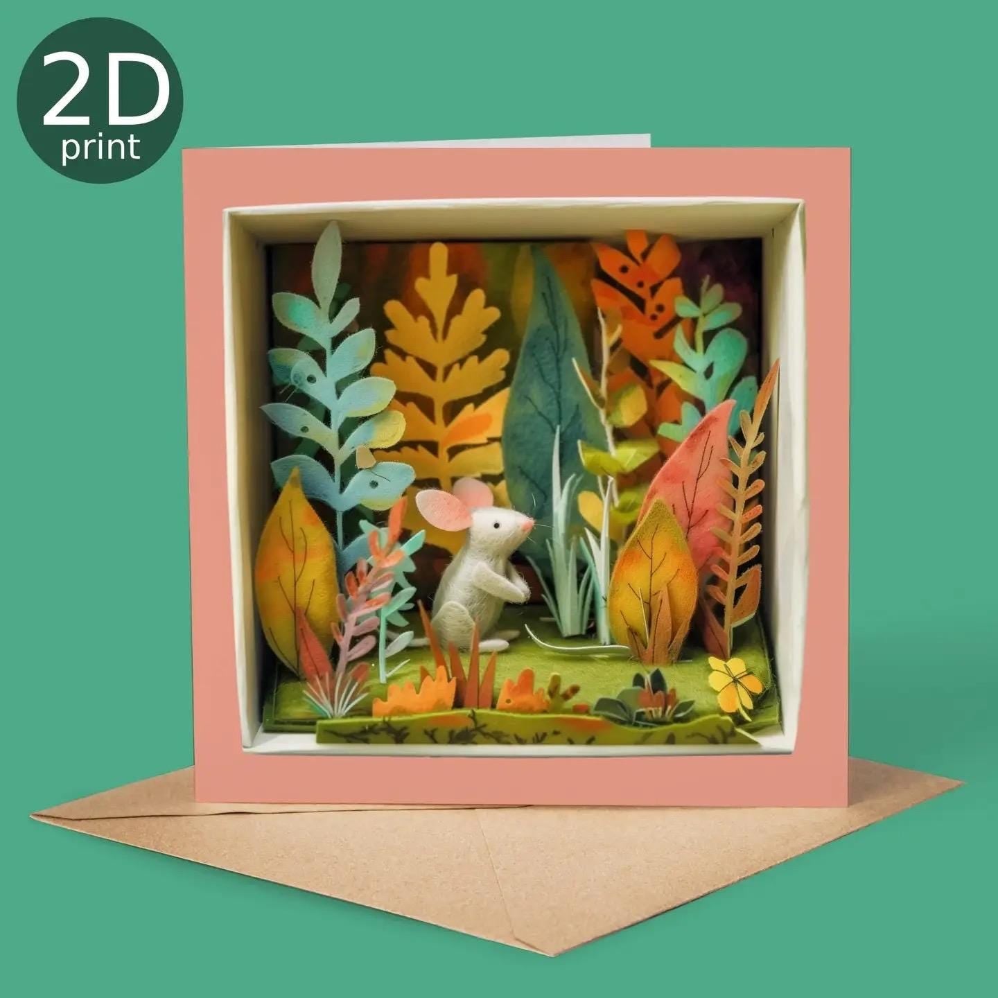 White Hedgerow Mouse 2D Printed Shadow Box Card