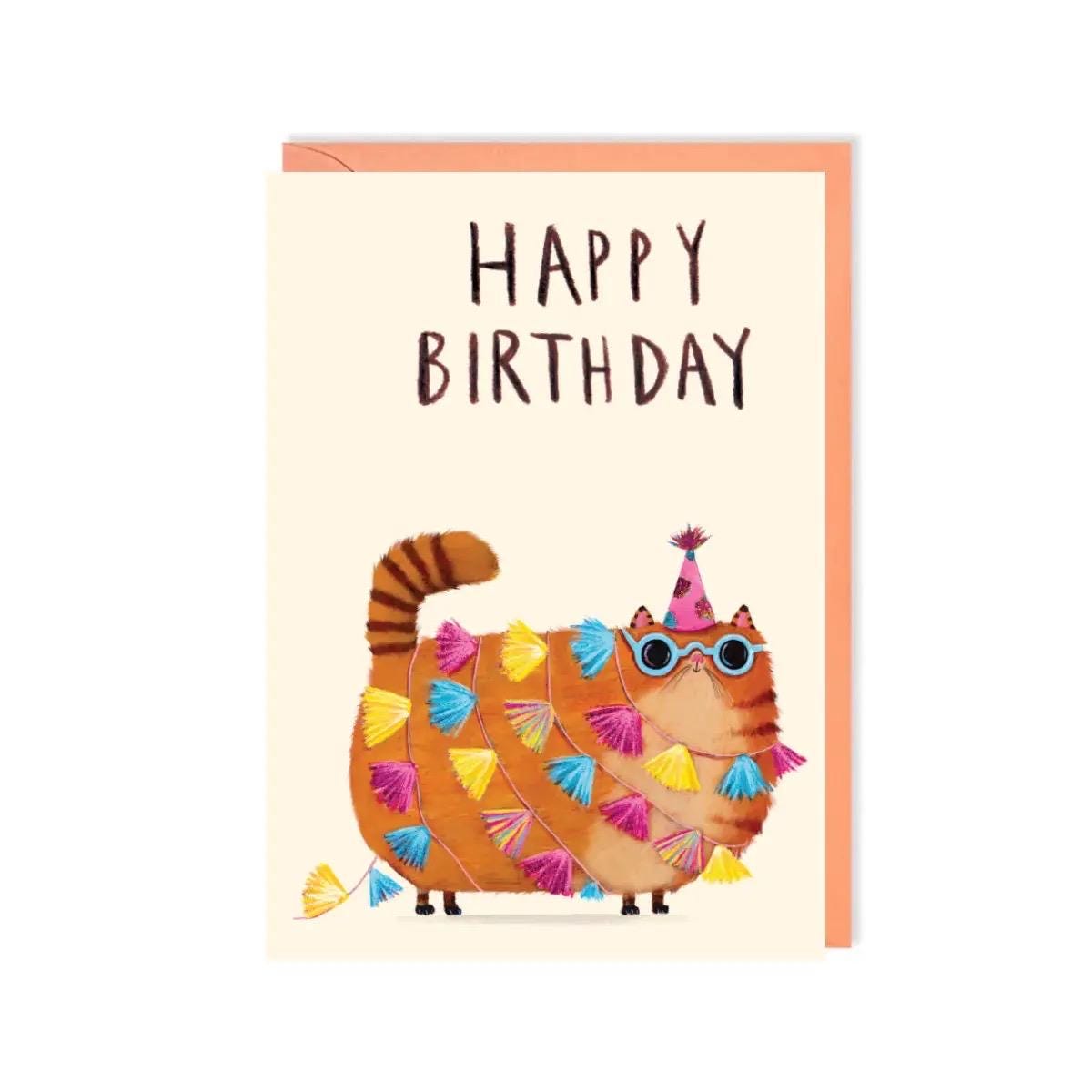 Birthday Cat Tassels Greeting Card