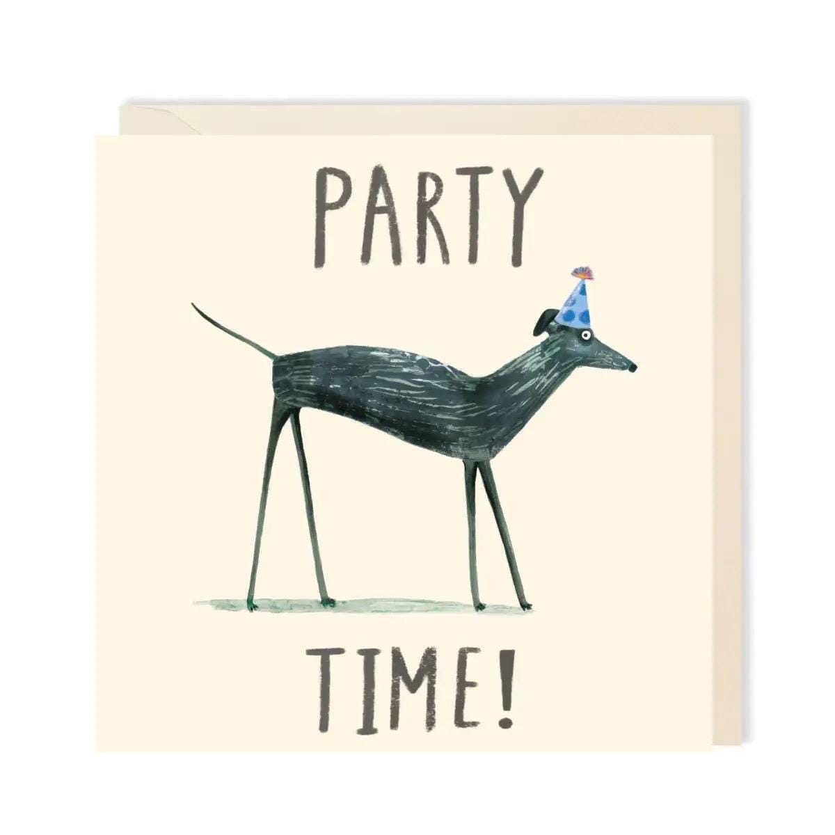 Party Time Greyhound Birthday Greeting Card | Funny Dog