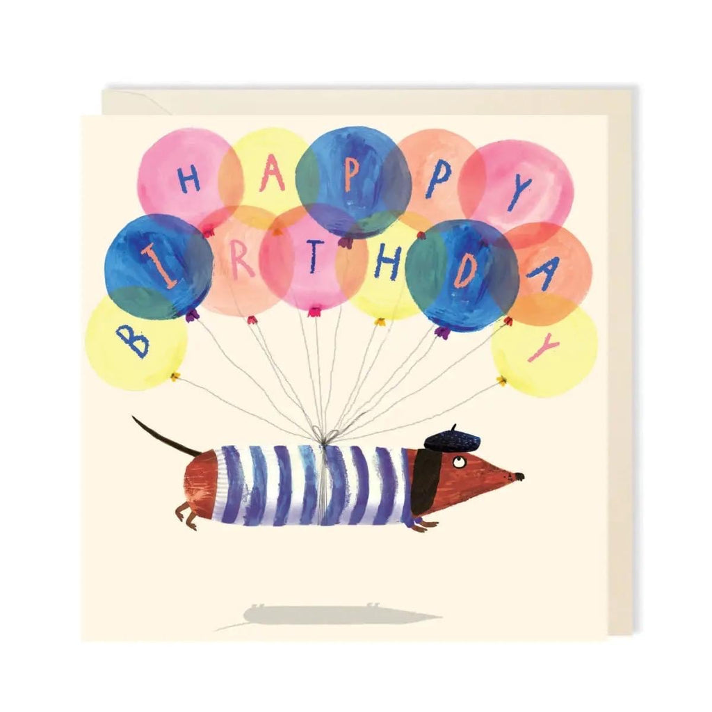 Sausage Dog Balloon Birthday Greeting Card | Birthday Card