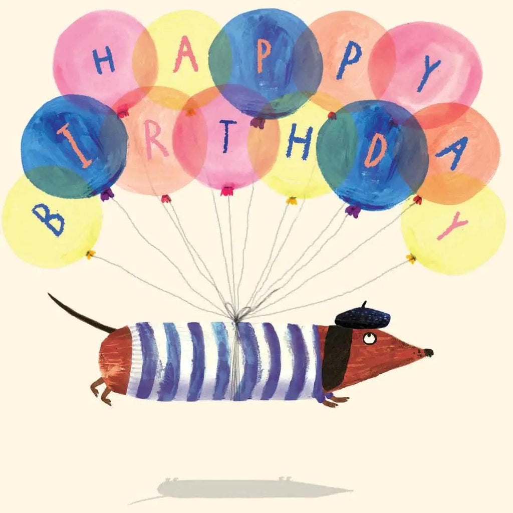 Sausage Dog Balloon Birthday Greeting Card | Birthday Card