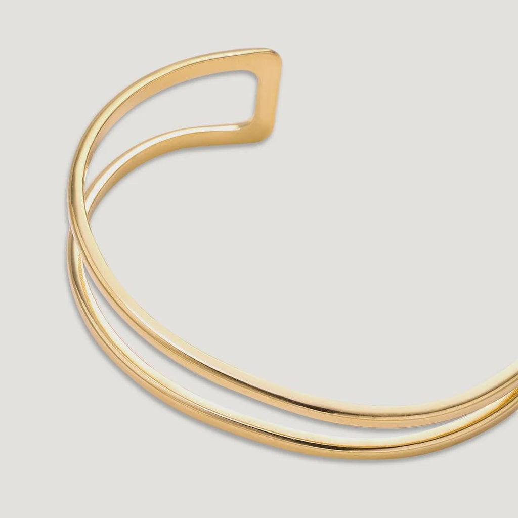 Vibes Gold Stainless Steel Bracelet | Duo Line Open Bracelet | 18K Gold-Plated. UK Dispatch.