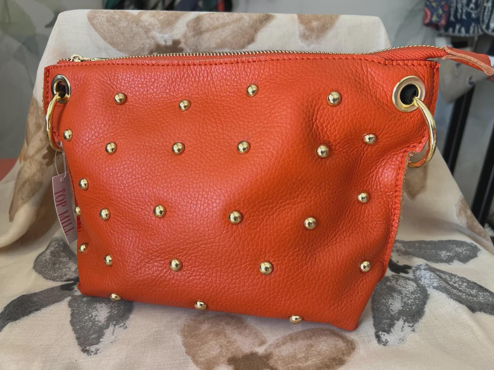 Studded Crossbody Bag | Genuine Leather Statement Bag with Gold Details | Zipped Shoulder Bag | Colourful Everyday Bag | Top Mill