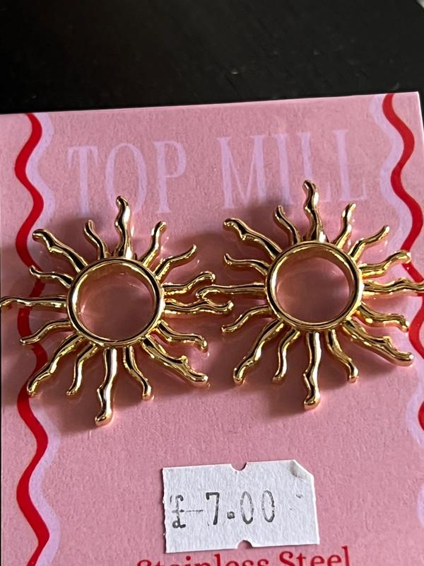 Gold Boho Sun Earrings – Stainless Steel Studs
