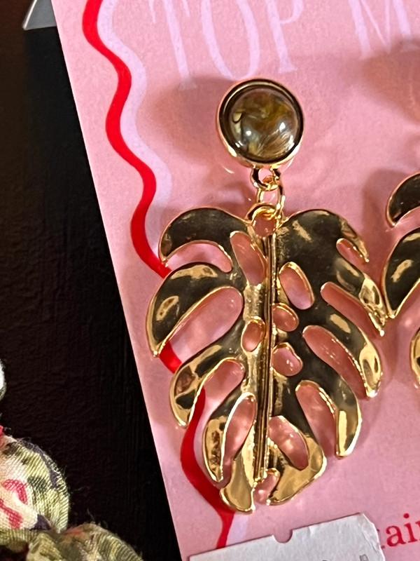 Gold Palm Leaf Earrings – Large Hanging Stainless Steel Statement Earrings