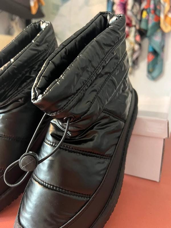 Black Winter Nylon Boots – Padded Snow Boots with Toggle – Sizes UK3–8