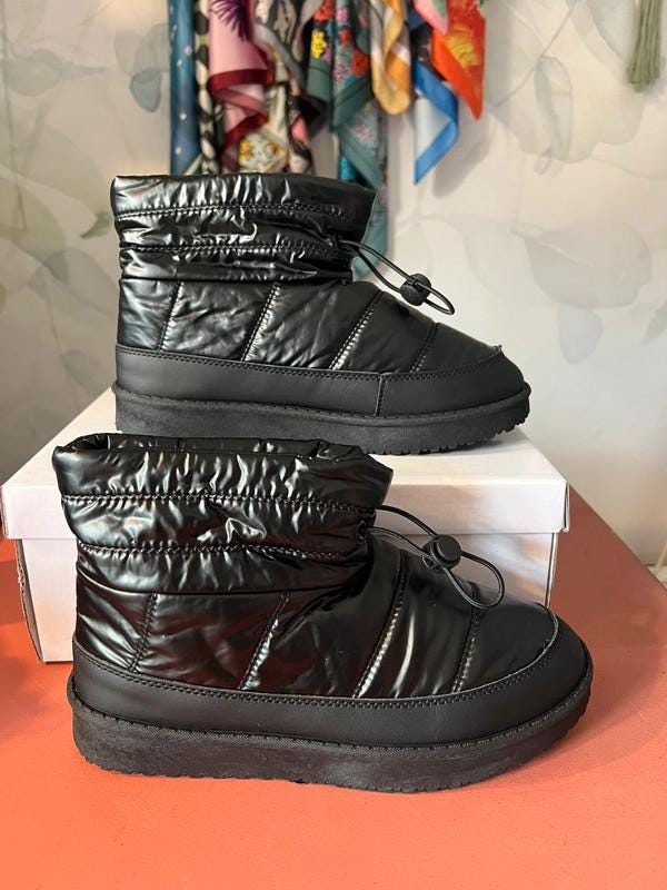 Black Winter Nylon Boots – Padded Snow Boots with Toggle – Sizes UK3–8