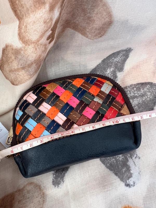 Genuine Leather Woven Keyring Coin Purse – Multicolour Zip Pouch