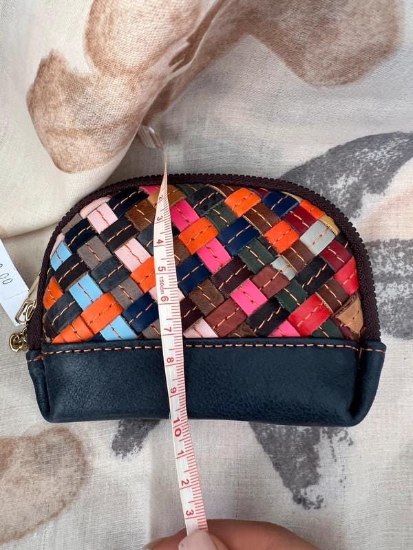 Genuine Leather Woven Keyring Coin Purse – Multicolour Zip Pouch