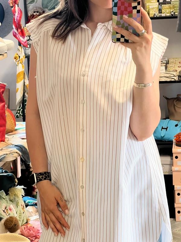 Sleeveless White Blouse – Striped Button-Up Shirt – One Size (Fits up to UK 16)