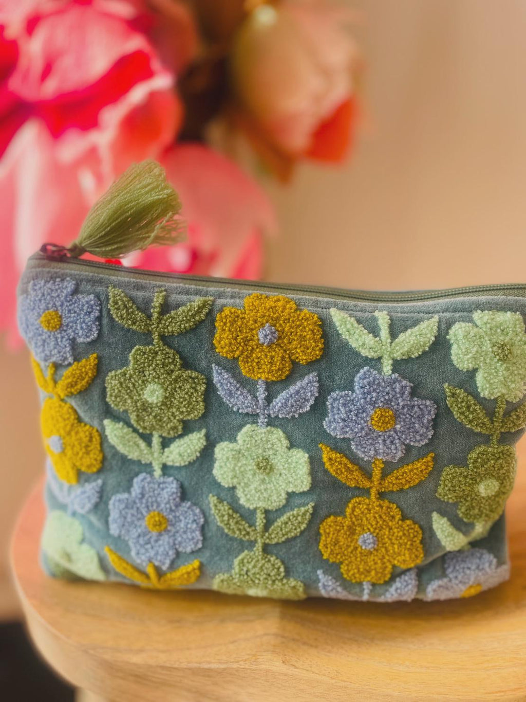 Rambling Flower Pouch - Blue & Cowslip - LARGE