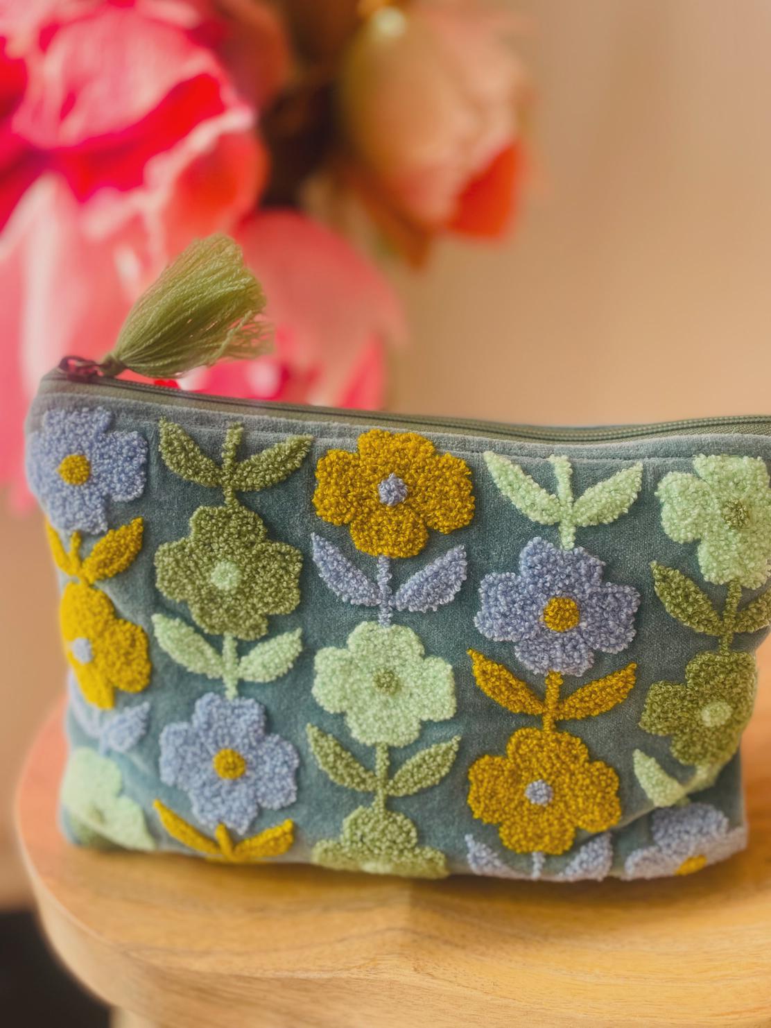 Rambling Flower Pouch - Blue & Cowslip - LARGE