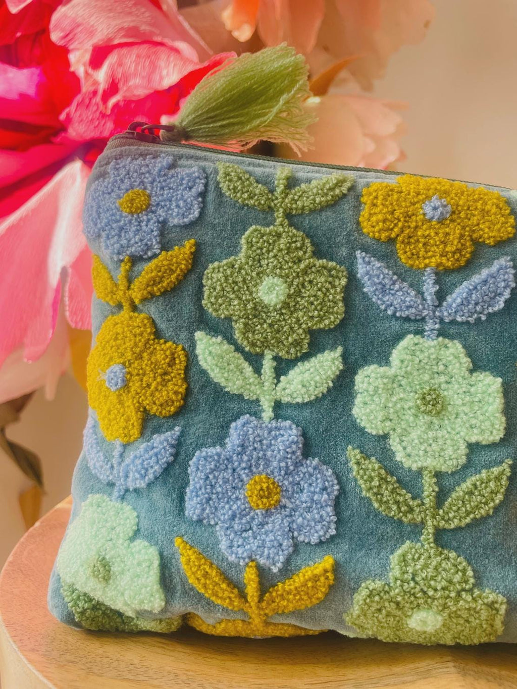 Rambling Flower Pouch - Blue & Cowslip - LARGE