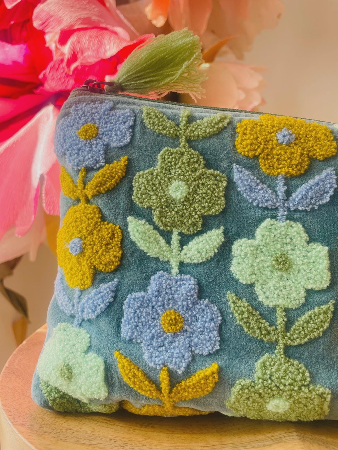 Rambling Flower Pouch - Blue & Cowslip - LARGE