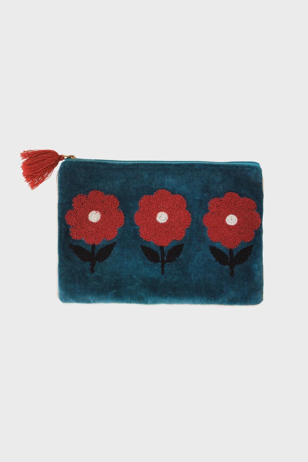 Velvet Triple Flower Pouch in Navy