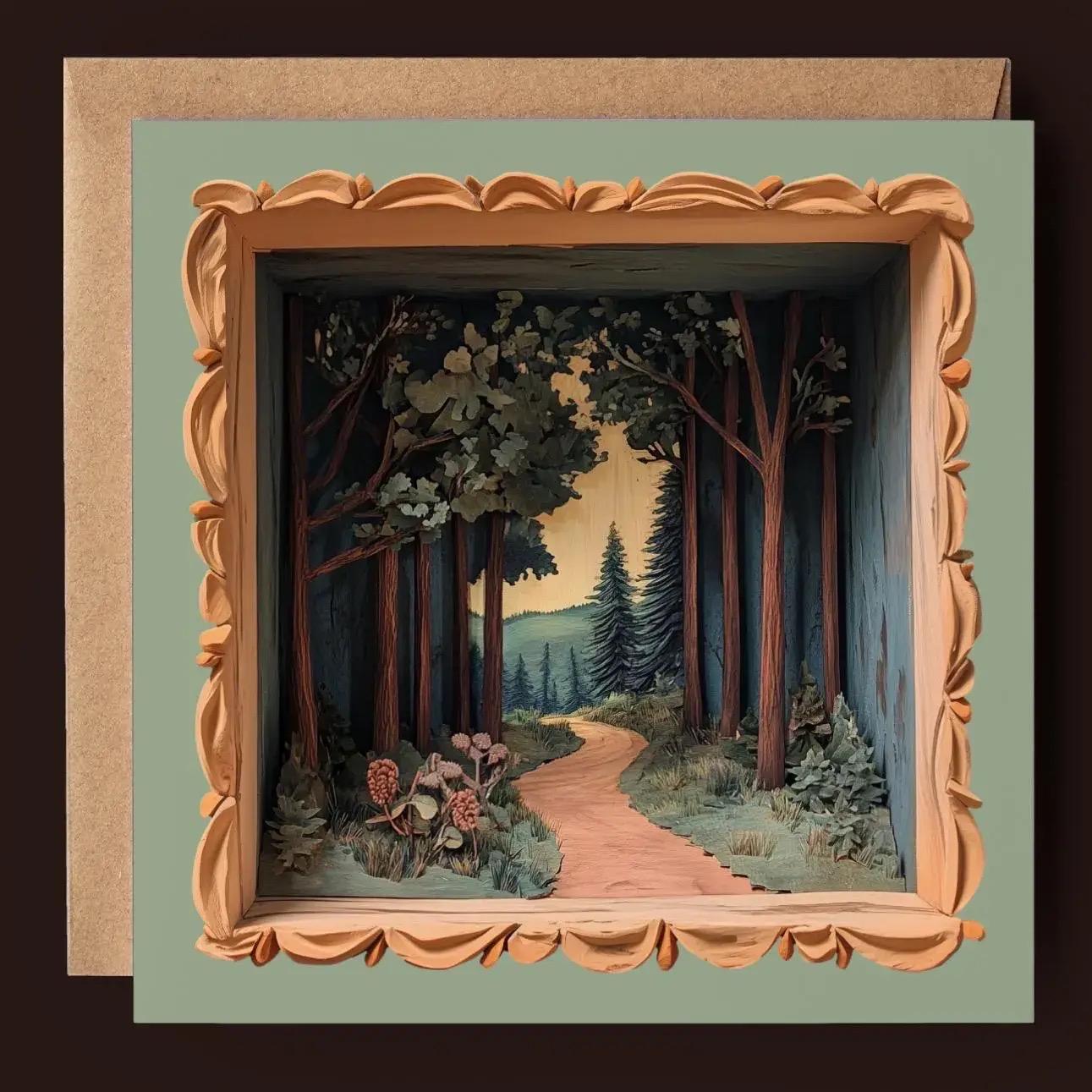 Forest Path 2D Printed Shadow Box Card