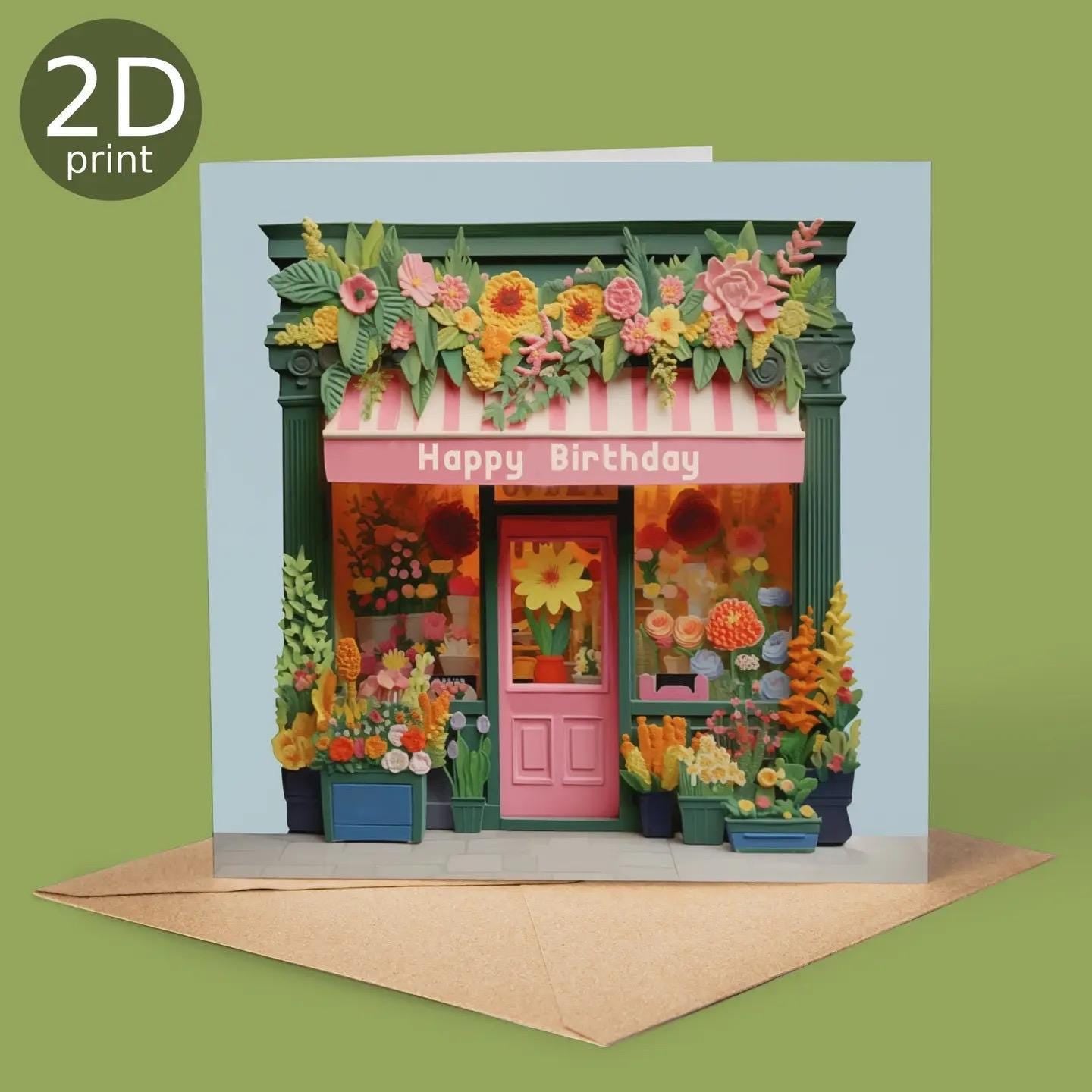 Happy Birthday Florist Shop 2D Printed Card