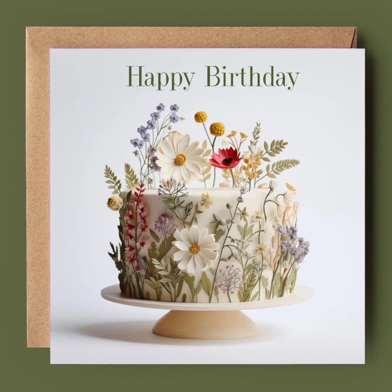 Happy Birthday Garden Flower Cake 2D Printed Card