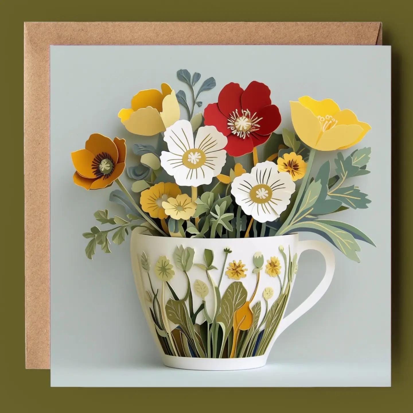 Teacup Poppies 2D Printed Card