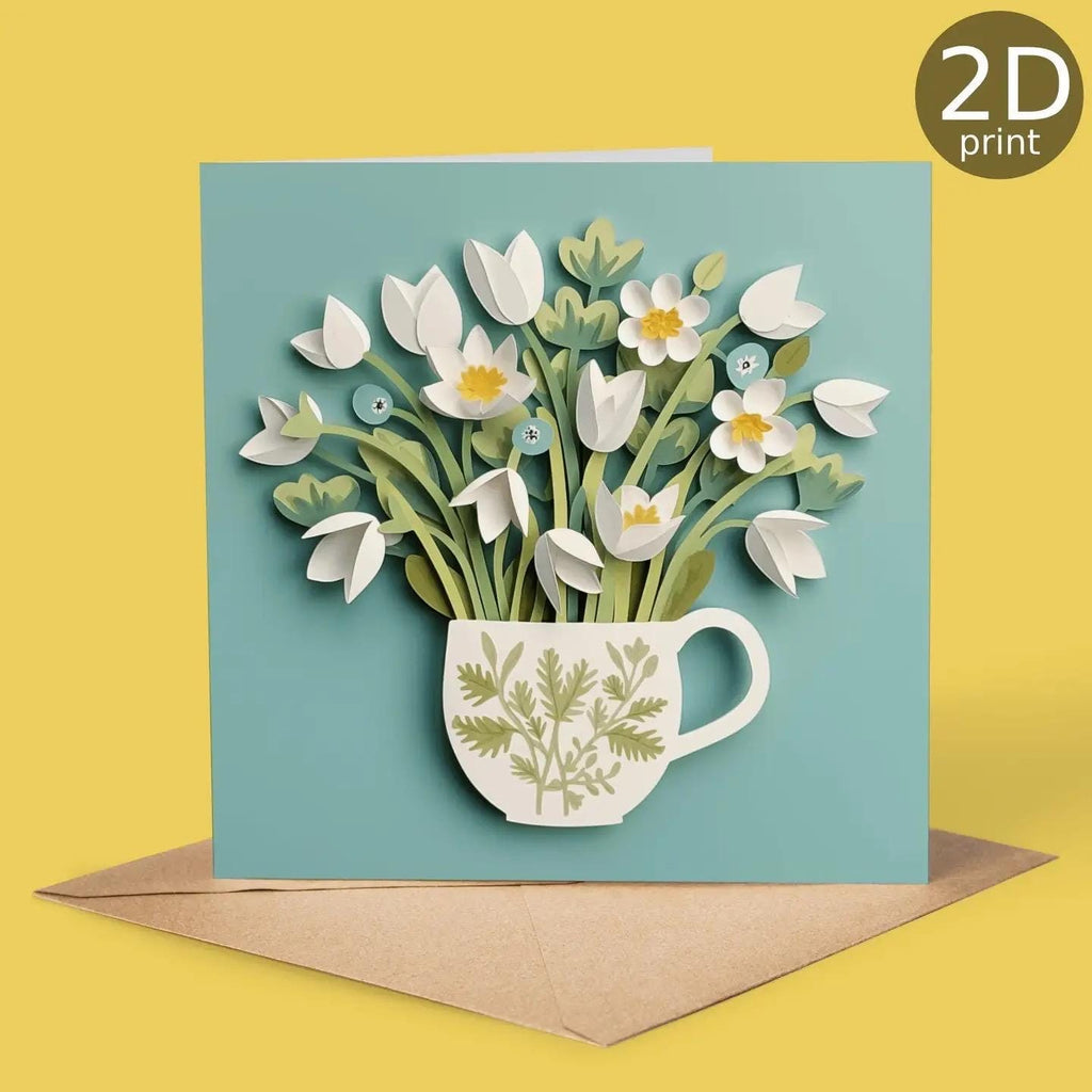 Teacup Spring Flowers 2D Printed Card