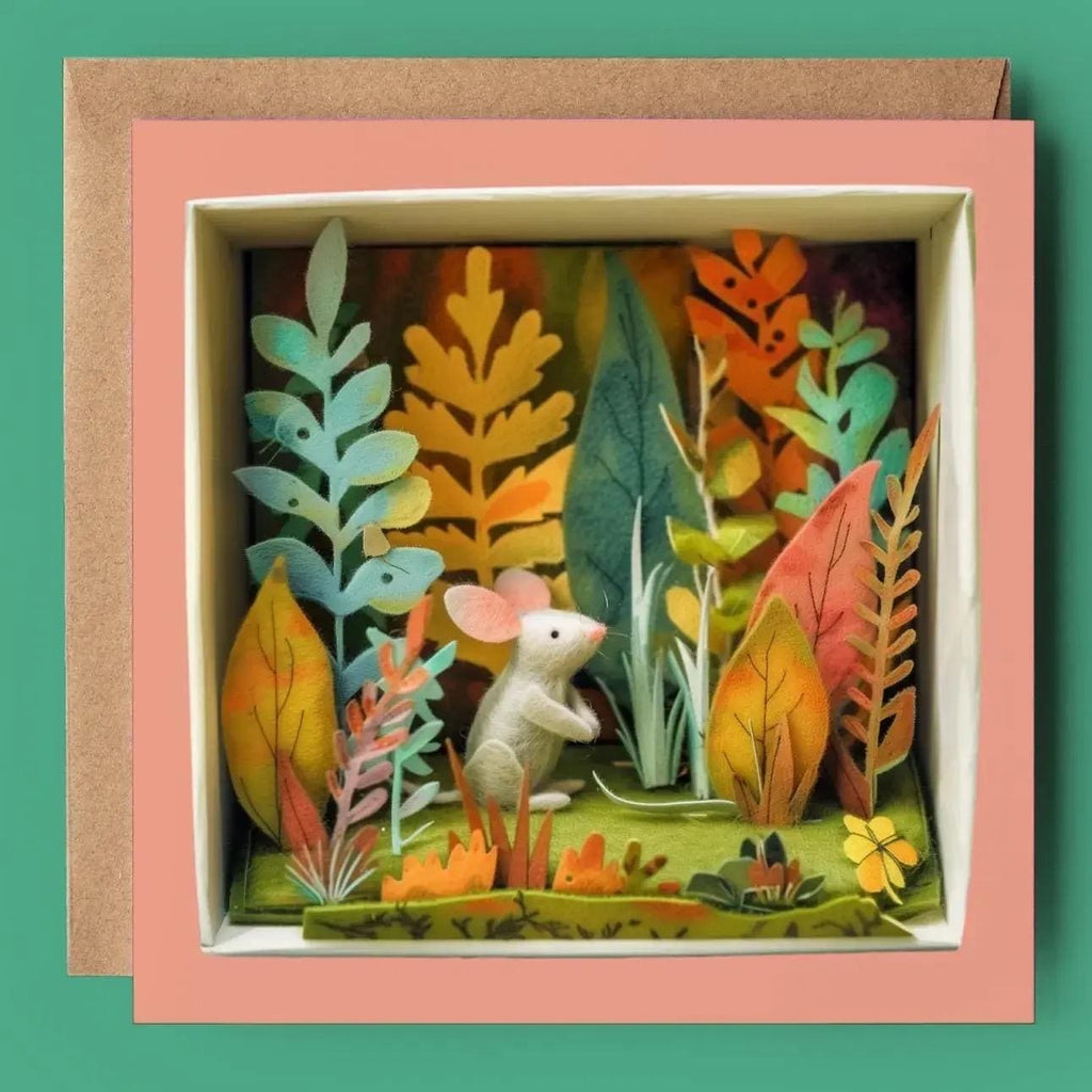 White Hedgerow Mouse 2D Printed Shadow Box Card