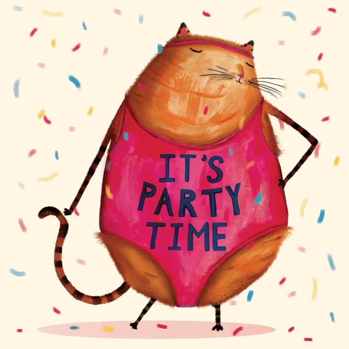Birthday Party Cat Greeting Card | Funny Cat Birthday Card