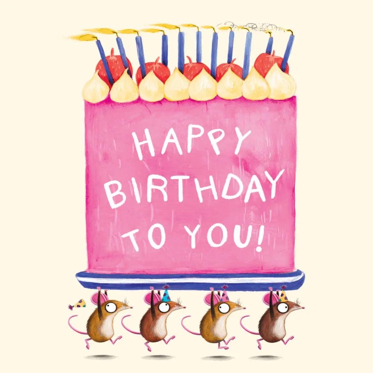 Mice Cake Birthday Card | Cute Mice Funny Greeting Card