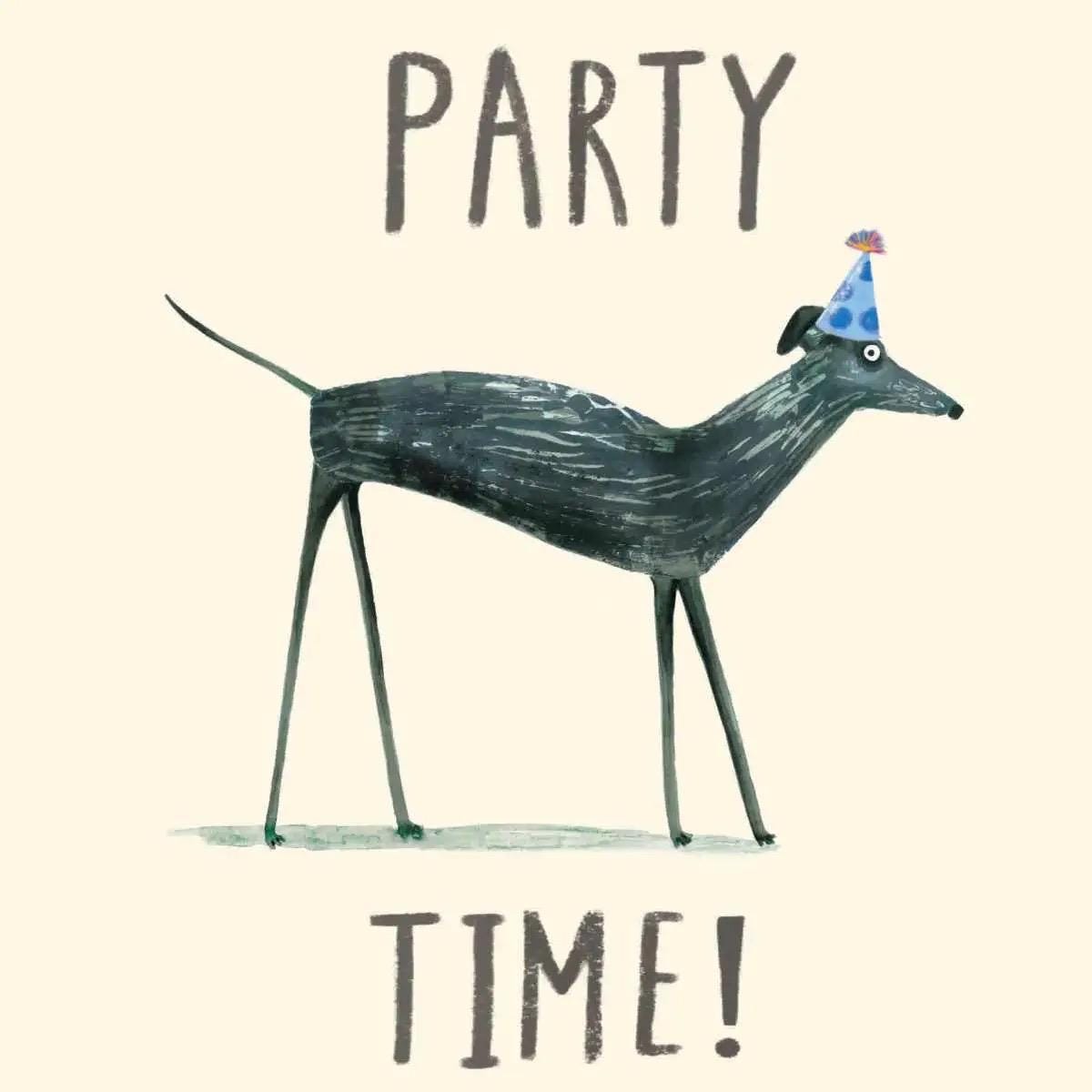 Party Time Greyhound Birthday Greeting Card | Funny Dog
