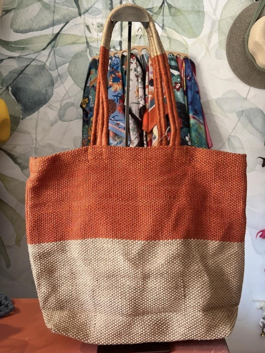 Two-Tone Jute Tote Bag | 100% Natural & Handwoven