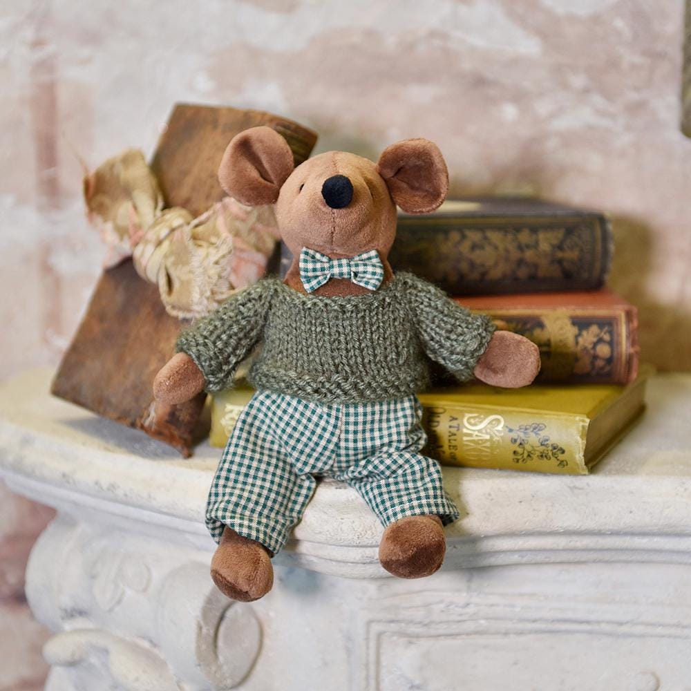 Soft Mouse With Green Gingham Trousers & Hand Knitted Jumper