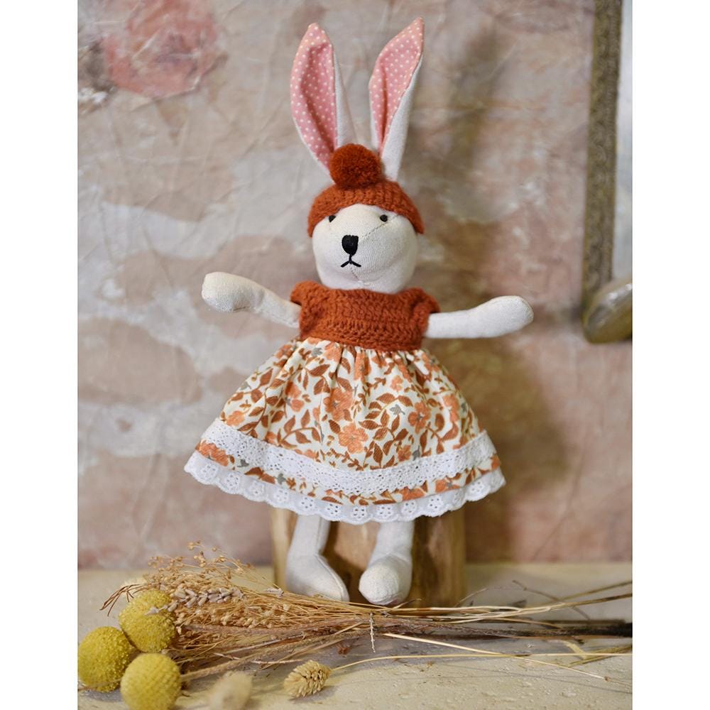 Rabbit With Autumnal Dress Hand Crochet Jumper & Hat