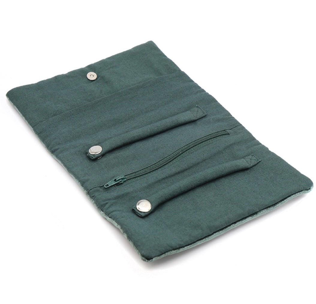 Midnight green leaping hare jewellery roll