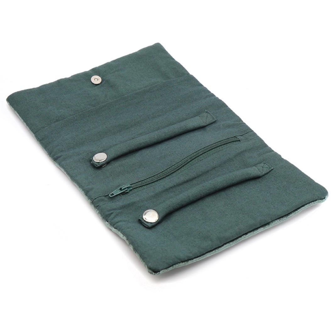 Midnight green leaping hare jewellery roll