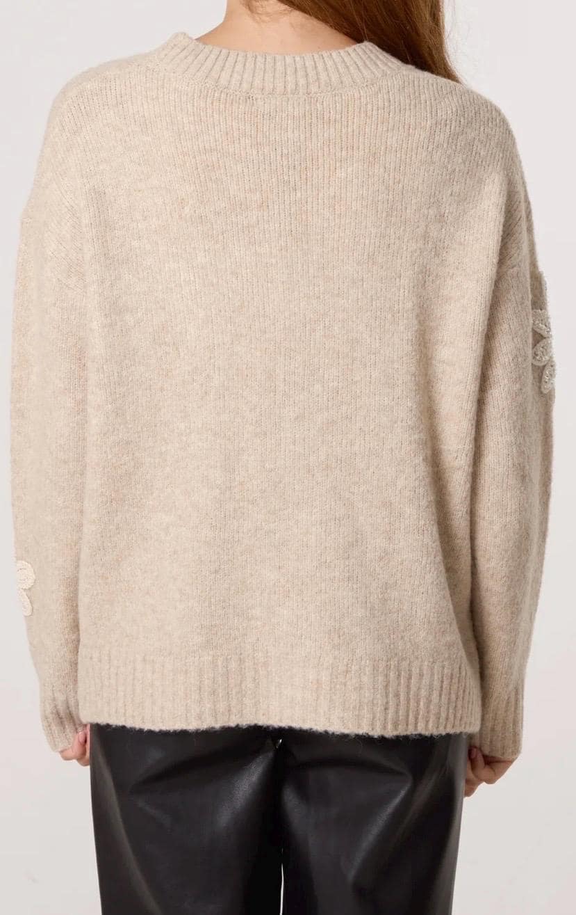 Crochet embellished flower knit cardigan