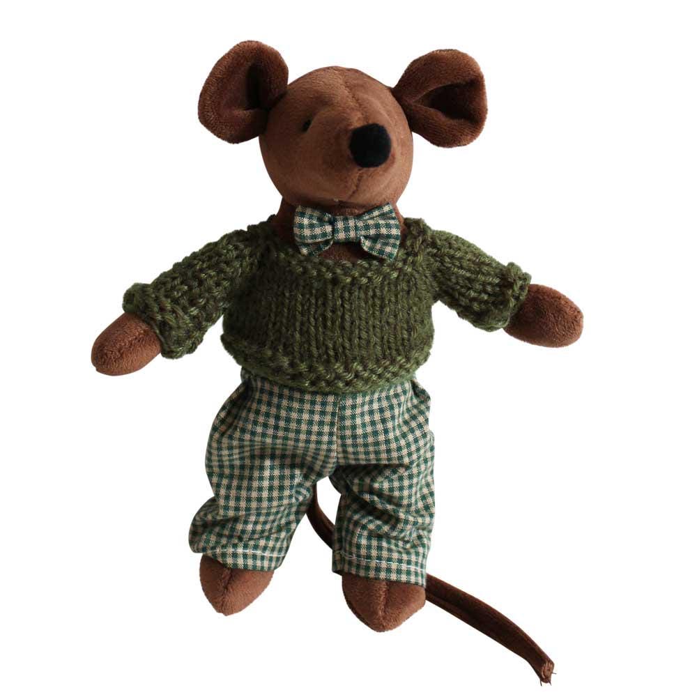 Soft Mouse With Green Gingham Trousers & Hand Knitted Jumper