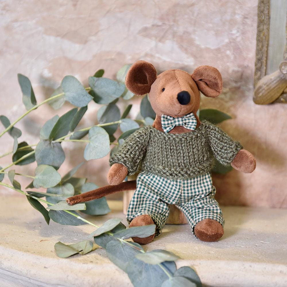 Soft Mouse With Green Gingham Trousers & Hand Knitted Jumper